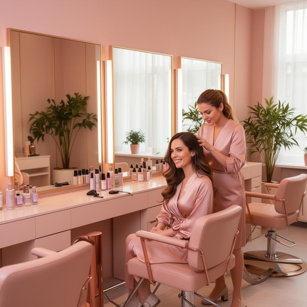 Salão de beleza elegante atendendo cliente